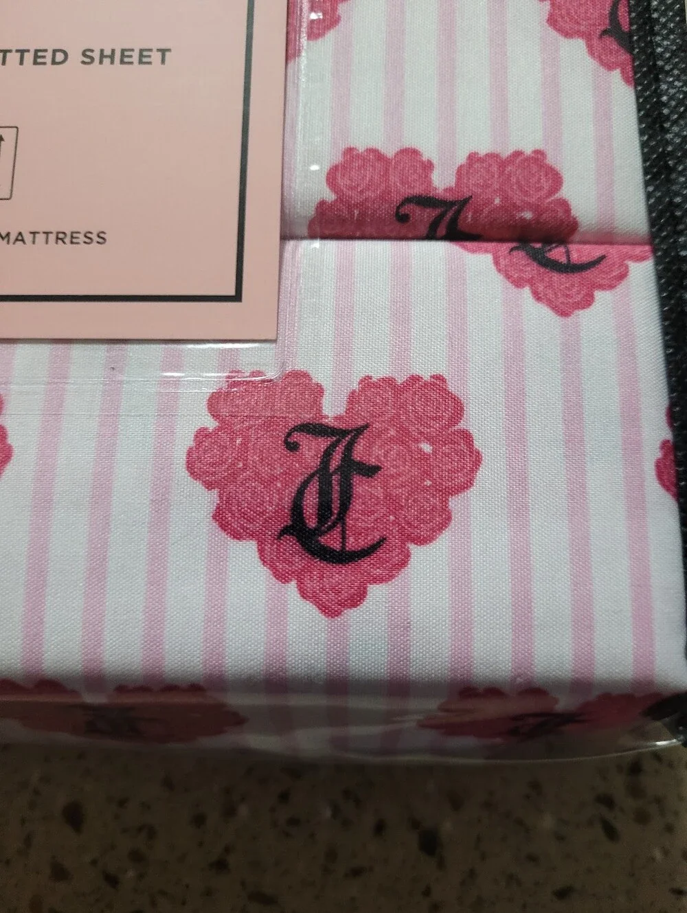 Juicy Couture 4-Pc Twin Size Bedsheet Set Roses Hearts JC Monogram Striped Y2K